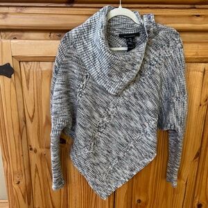 White House Black Market Marled Sweater Poncho Asymmetrical Hem Black/Beige M